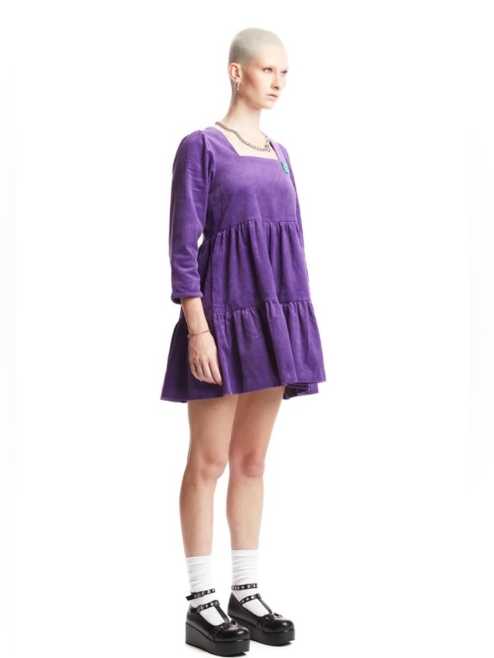 Teddy Fresh Corduroy Square Neck Dress in Purple Sz M